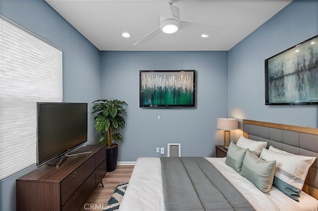 1373 Topanga Dr, San Marcos, CA 92069 - bedroom with wood finished floors, a ceiling fan, and recessed lighting