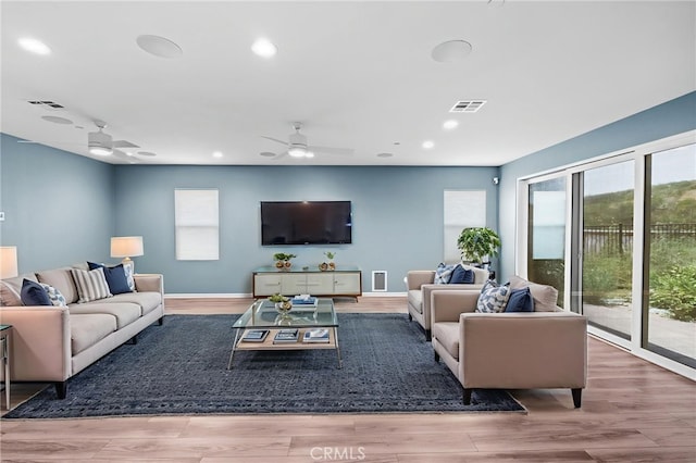 1373 Topanga Dr, San Marcos, CA 92069 - living area featuring a ceiling fan, recessed lighting, and wood finished floors