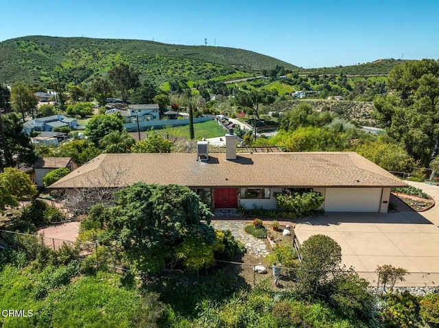 birds eye view of property with a mountain view