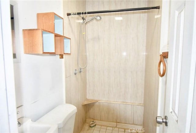 11792 Seacrest Dr, Garden Grove, CA 92840 - bathroom with a shower, toilet, and tile patterned floors