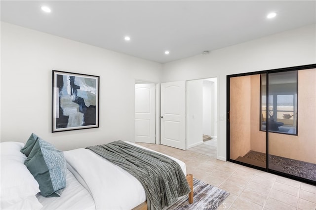 3012 W Oceanfront, Newport Beach, CA 92663 - bedroom featuring recessed lighting, light tile patterned flooring, baseboards, and a closet