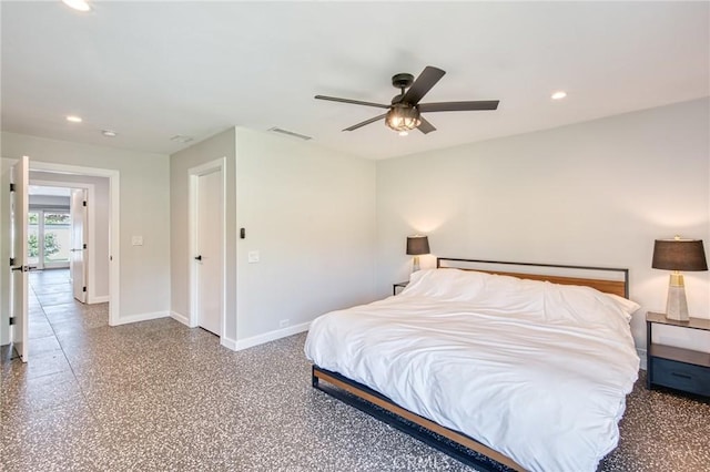 76010 Fairway Dr, Indian Wells, CA 92210 - bedroom with visible vents, baseboards, recessed lighting, and ceiling fan