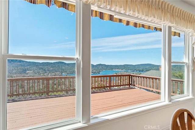 29083 Mammoth Dr, Lake Arrowhead, CA 92352 - wooden deck with a water and mountain view