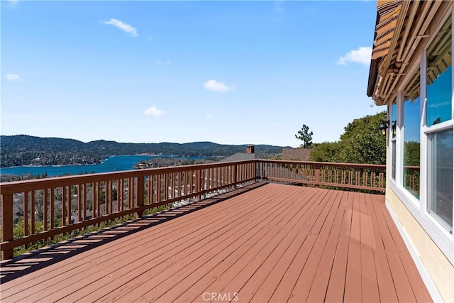 29083 Mammoth Dr, Lake Arrowhead, CA 92352 - wooden deck with a water and mountain view