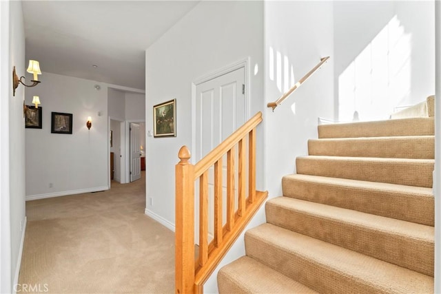 29083 Mammoth Dr, Lake Arrowhead, CA 92352 - staircase with carpet flooring and baseboards