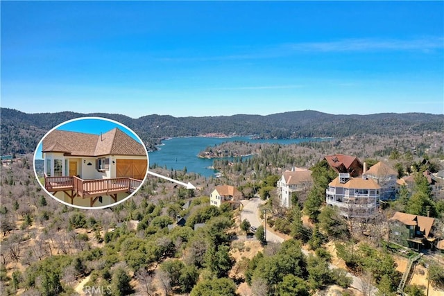 29083 Mammoth Dr, Lake Arrowhead, CA 92352 - aerial view of a water and mountain view and a heavily wooded area