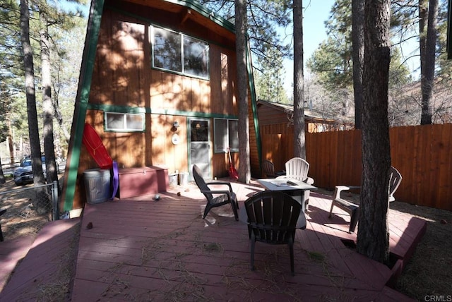206 Cedar Ln, Sugarloaf, CA 92386 - view of patio with fence and a wooden deck
