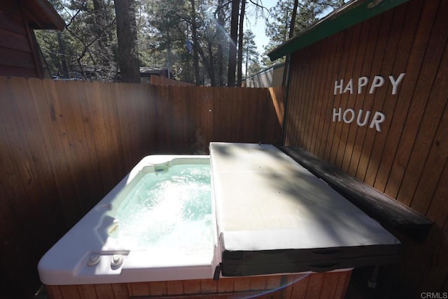 206 Cedar Ln, Sugarloaf, CA 92386 - exterior space with fence and a hot tub