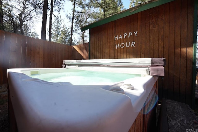 206 Cedar Ln, Sugarloaf, CA 92386 - exterior space featuring fence and a hot tub