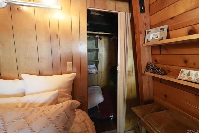 206 Cedar Ln, Sugarloaf, CA 92386 - bedroom with wooden walls and a closet