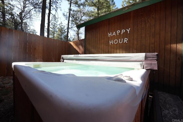 206 Cedar Ln, Sugarloaf, CA 92386 - exterior space with fence and a hot tub