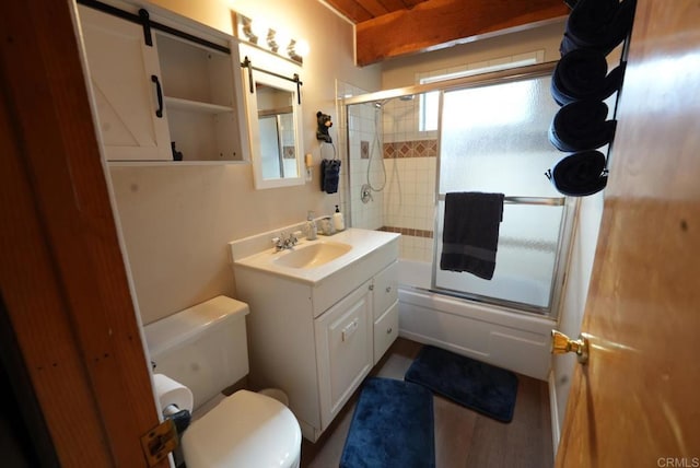 206 Cedar Ln, Sugarloaf, CA 92386 - full bathroom with toilet, enclosed tub / shower combo, and vanity
