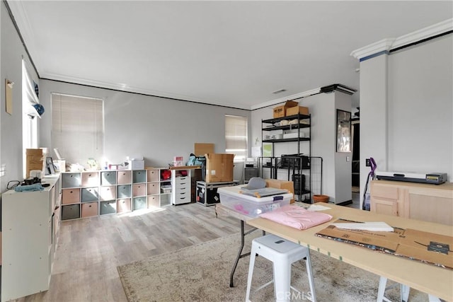 9153 Ravenswood Ave, Hesperia, CA 92344 - office area with visible vents, crown molding, and wood finished floors