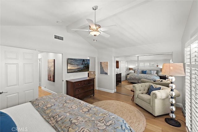 361 Cress St, Laguna Beach, CA 92651 - bedroom with wood finished floors, baseboards, a ceiling fan, and a closet