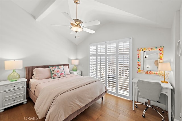 361 Cress St, Laguna Beach, CA 92651 - bedroom with vaulted ceiling, dark wood finished floors, access to outside, and ceiling fan