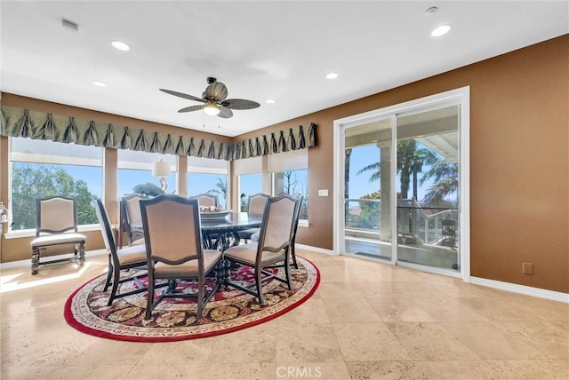 10817 Carriage Dr, Rancho Cucamonga, CA 91737 - dining area featuring recessed lighting, baseboards, and a ceiling fan