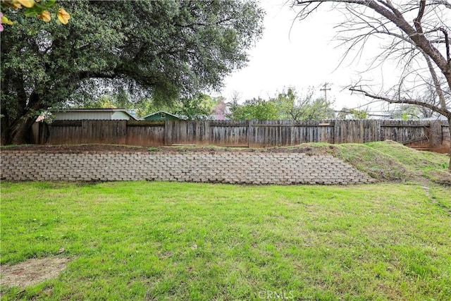 view of yard with a fenced backyard