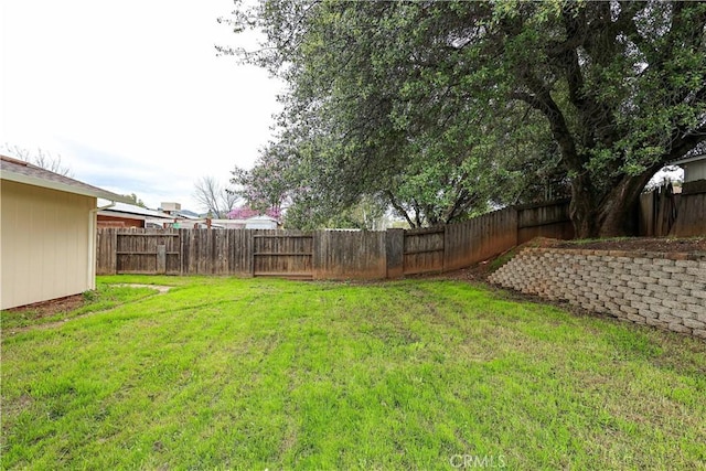 view of yard with a fenced backyard
