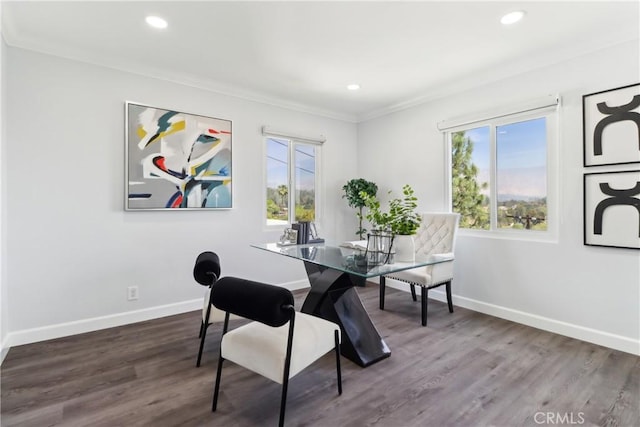 334 Anita Dr, Pasadena, CA 91105 - dining room featuring healthy amount of natural light, ornamental molding, baseboards, recessed lighting, and wood finished floors