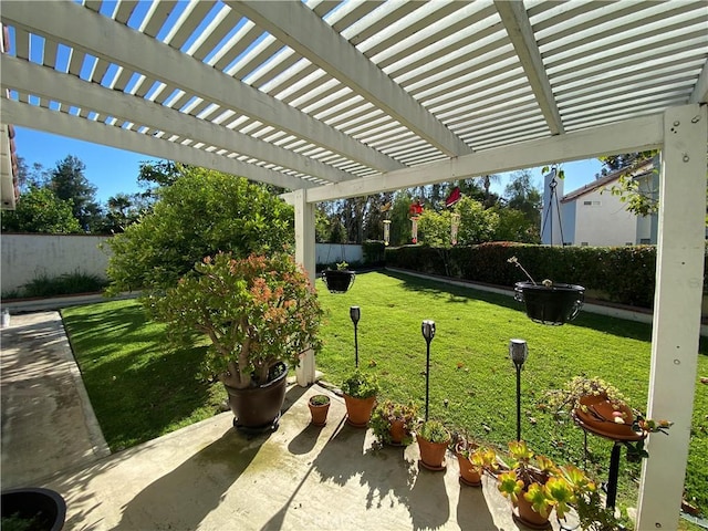 view of patio / terrace featuring a fenced backyard and a pergola