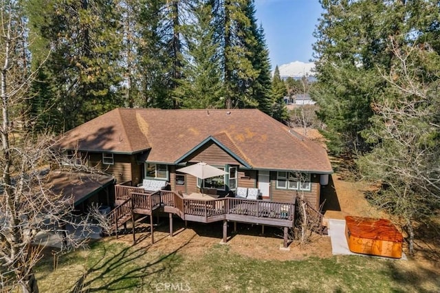 2605 Fryers Way, Mount Shasta, CA 96067 - back of house with a deck, roof with shingles, and a lawn