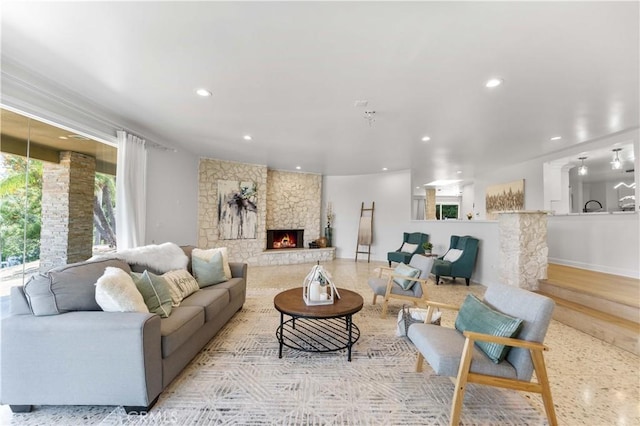 950 S Spring Meadow Dr, West Covina, CA 91791 - living area with recessed lighting and a fireplace