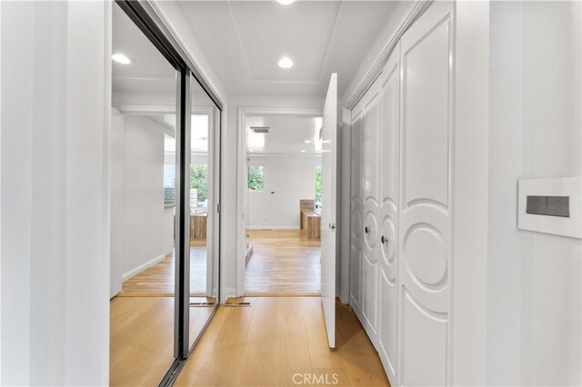 950 S Spring Meadow Dr, West Covina, CA 91791 - hallway featuring light wood-style flooring, recessed lighting, and baseboards
