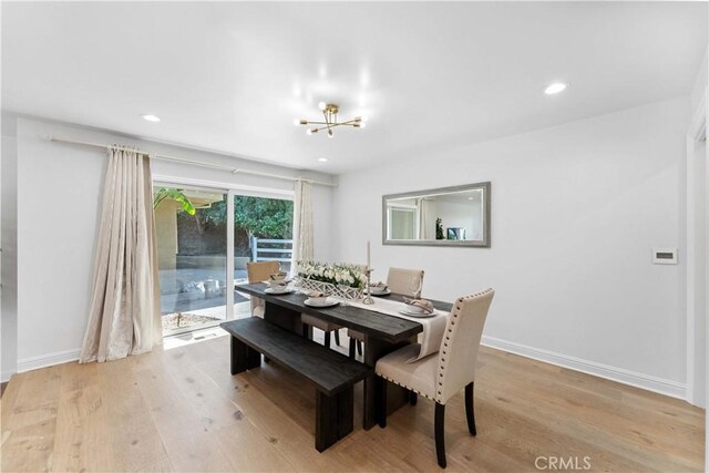 950 S Spring Meadow Dr, West Covina, CA 91791 - dining space with light wood-style floors, a chandelier, baseboards, and recessed lighting
