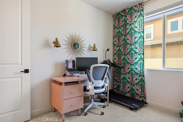 office space featuring carpet flooring and baseboards