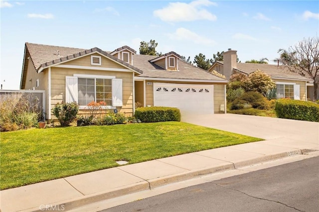 27304 Mystical Springs Dr, Corona, CA 92883 - view of front of property with a garage, concrete driveway, a front lawn, and a tile roof
