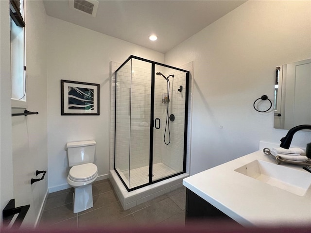 772 Francesca Dr, Walnut, CA 91789 - full bathroom featuring toilet, a stall shower, vanity, tile patterned flooring, and recessed lighting