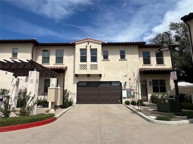 772 Francesca Dr, Walnut, CA 91789 - view of front of house featuring an attached garage, driveway, stucco siding, a tile roof, and a pergola