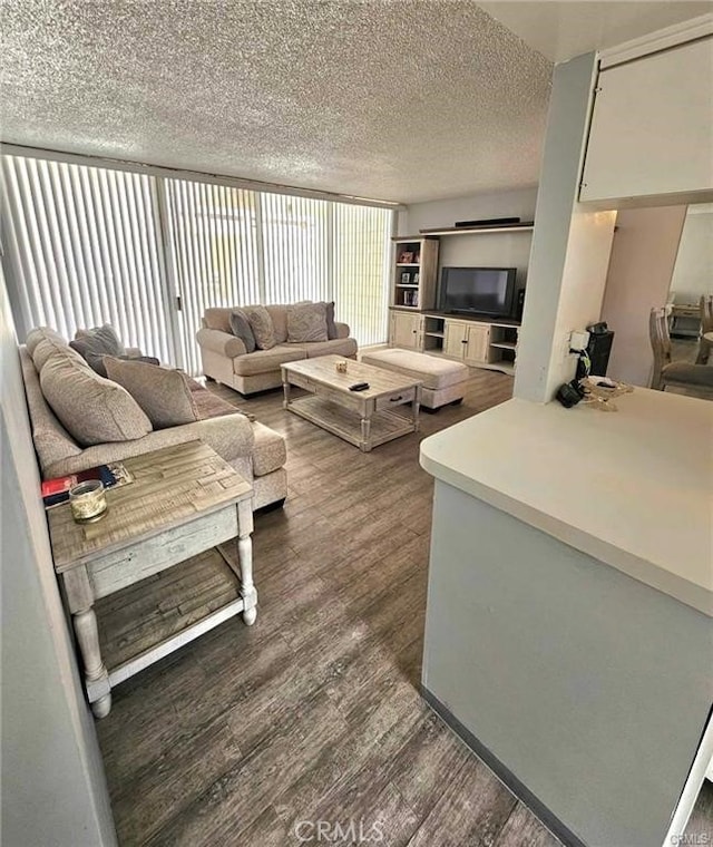 6979 Palm Ct Unit 126H, Riverside, CA 92506 - living area featuring dark wood-type flooring and a textured ceiling