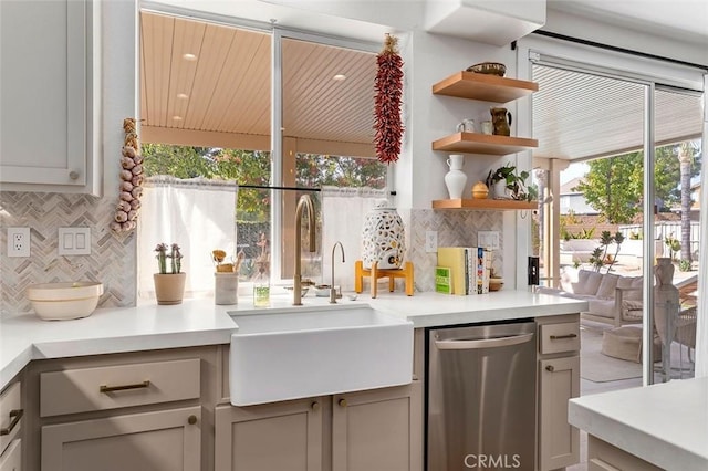 bar featuring dishwasher, a sink, and backsplash