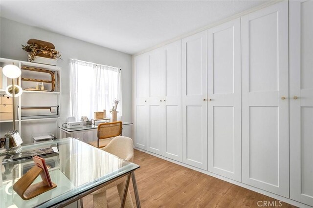 office with light wood-style floors