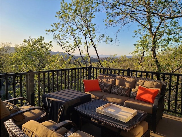 28662 Zion Dr, Lake Arrowhead, CA 92352 - deck at dusk with outdoor lounge area