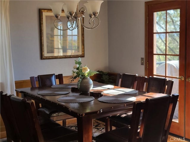 28662 Zion Dr, Lake Arrowhead, CA 92352 - dining space featuring a chandelier and healthy amount of natural light