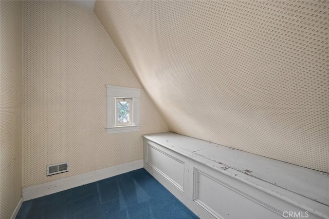 1811 Chorro St, San Luis Obispo, CA 93401 - bonus room featuring visible vents, baseboards, dark carpet, and lofted ceiling