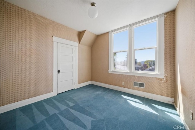 1811 Chorro St, San Luis Obispo, CA 93401 - bonus room featuring dark carpet, wallpapered walls, baseboards, and visible vents