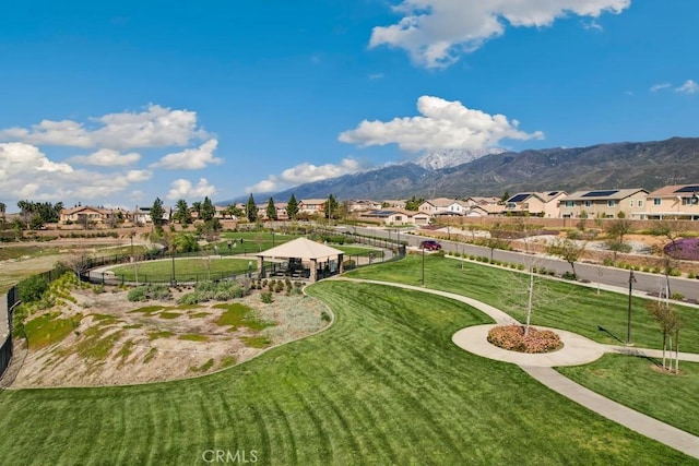 16540 Wyndham Ln Unit 10, Fontana, CA 92336 - view of home's community with a residential view, a mountain view, a lawn, and a gazebo