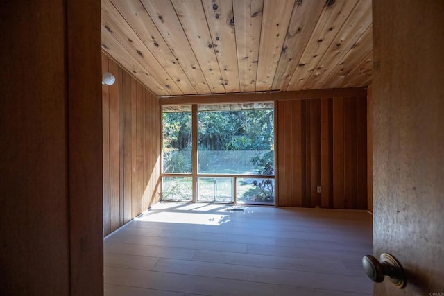interior space featuring wooden walls and wood ceiling