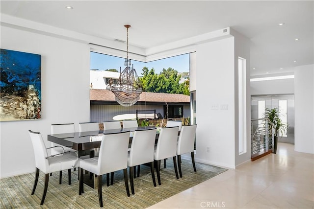31091 Coast Hwy, Laguna Beach, CA 92651 - dining area featuring a chandelier, baseboards, visible vents, and recessed lighting