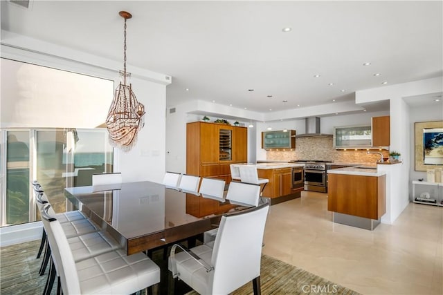 31091 Coast Hwy, Laguna Beach, CA 92651 - dining area with visible vents, recessed lighting, and an inviting chandelier