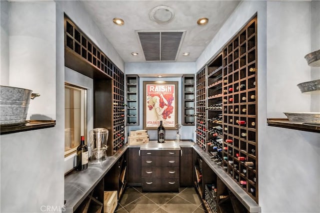 31091 Coast Hwy, Laguna Beach, CA 92651 - wine room featuring recessed lighting, visible vents, and dark tile patterned flooring