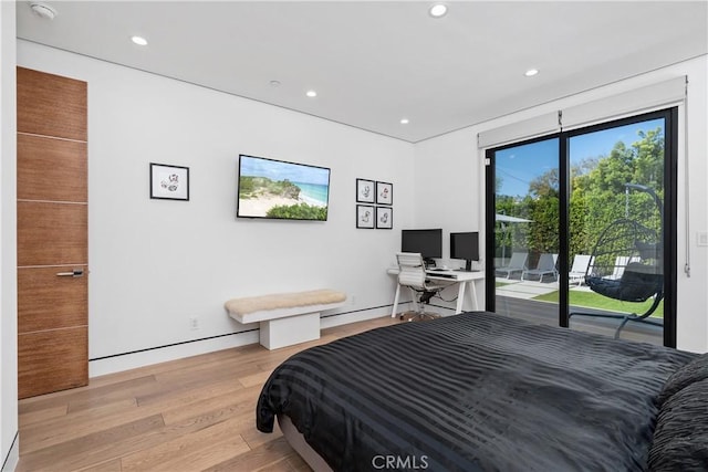 4739 Ventura Canyon Ave, Sherman Oaks, CA 91423 - bedroom with recessed lighting, access to exterior, and light wood-style floors