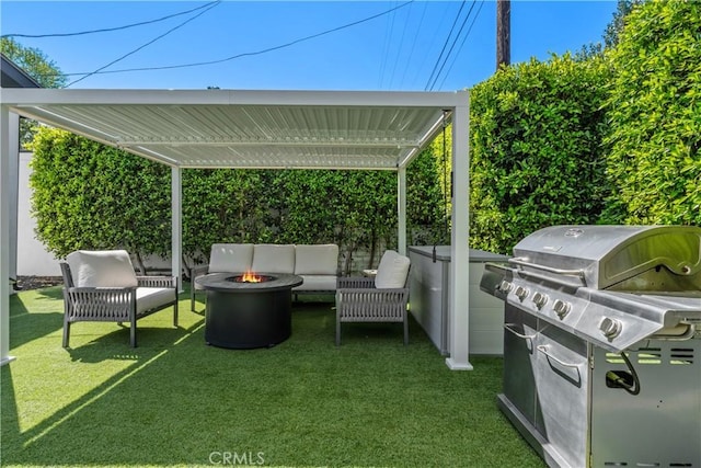 4739 Ventura Canyon Ave, Sherman Oaks, CA 91423 - view of patio with area for grilling and an outdoor living space with a fire pit