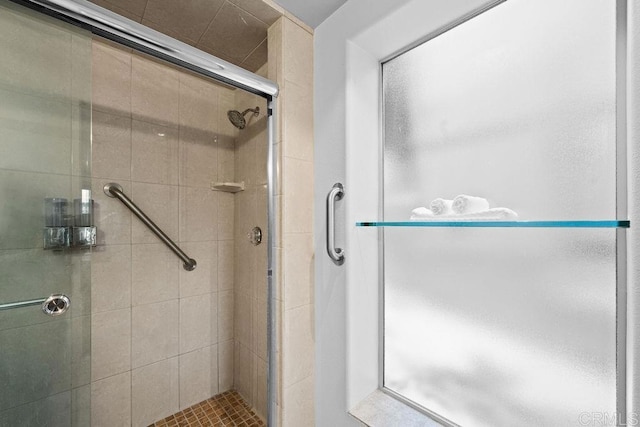 bathroom with a stall shower