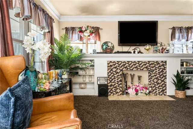 5717 4th Ave, Los Angeles, CA 90043 - living room featuring crown molding and carpet flooring