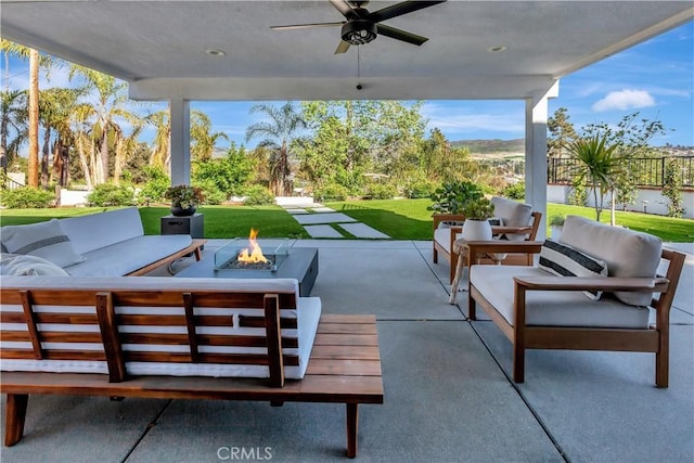 32152 Via Carlos, San Juan Capistrano, CA 92675 - view of patio / terrace with an outdoor living space with a fire pit and a ceiling fan