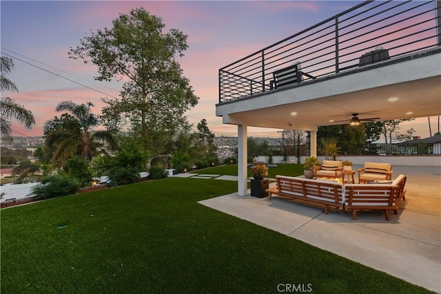 32152 Via Carlos, San Juan Capistrano, CA 92675 - view of yard with a balcony, an outdoor living space, a patio, and a ceiling fan